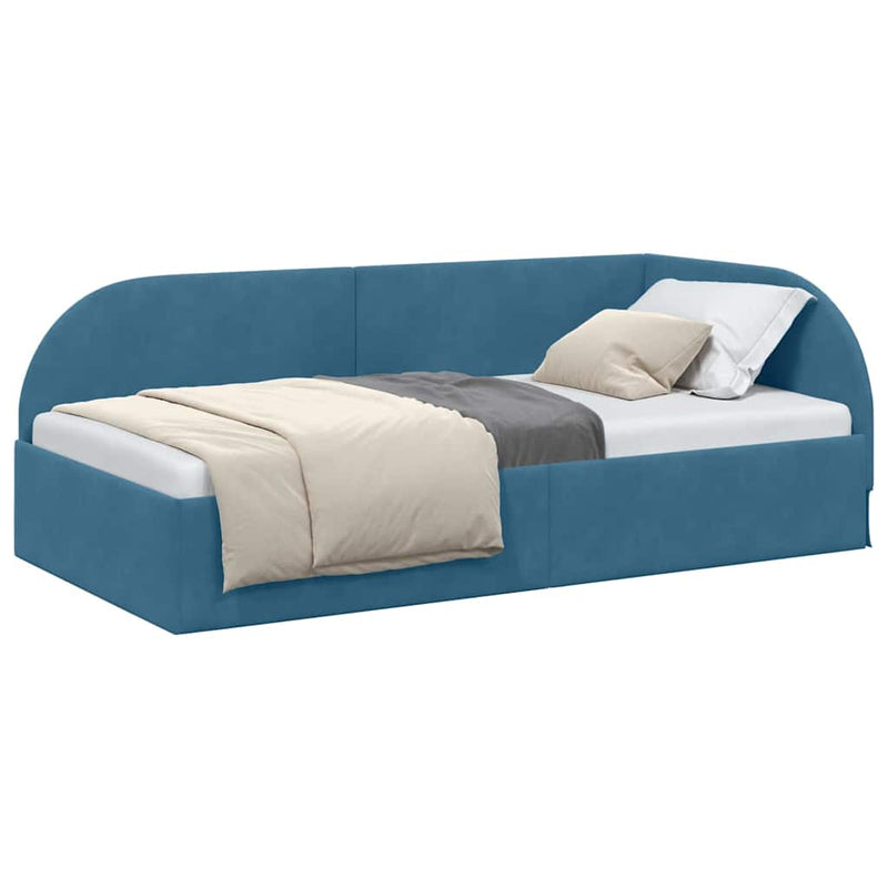 vidaXL Sarokágy keret fejtámlával Kék 90 x 200 cm Bársony