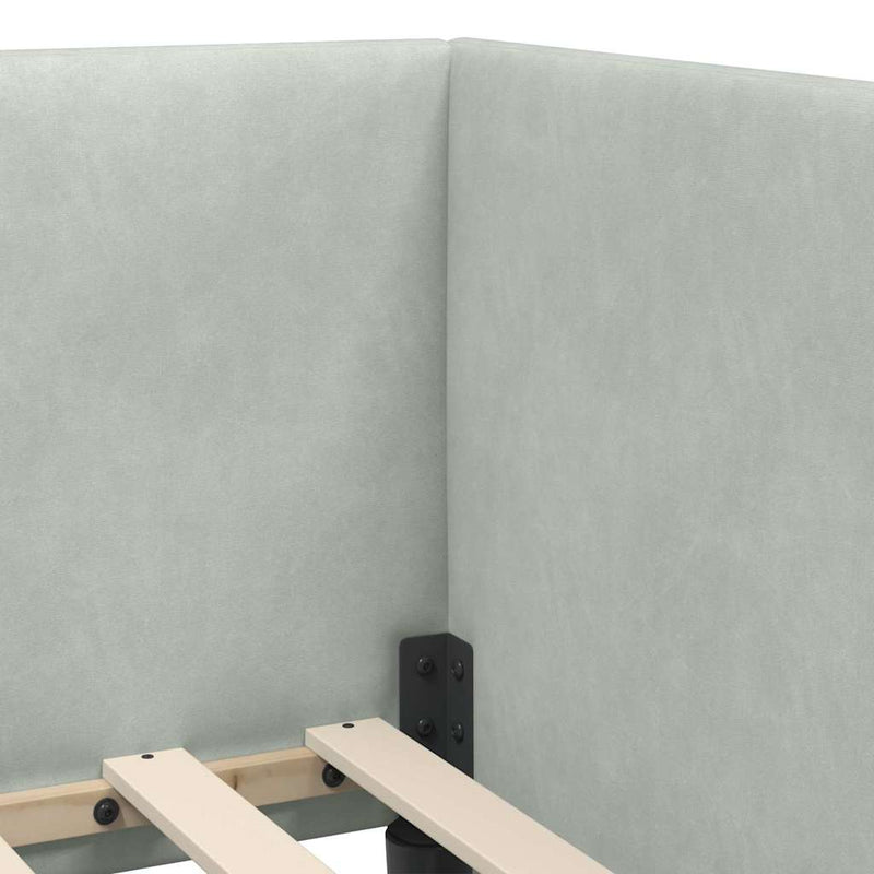 vidaXL Sarokágy keret fejtámlával Világosszürke 90 x 200 cm Bársony