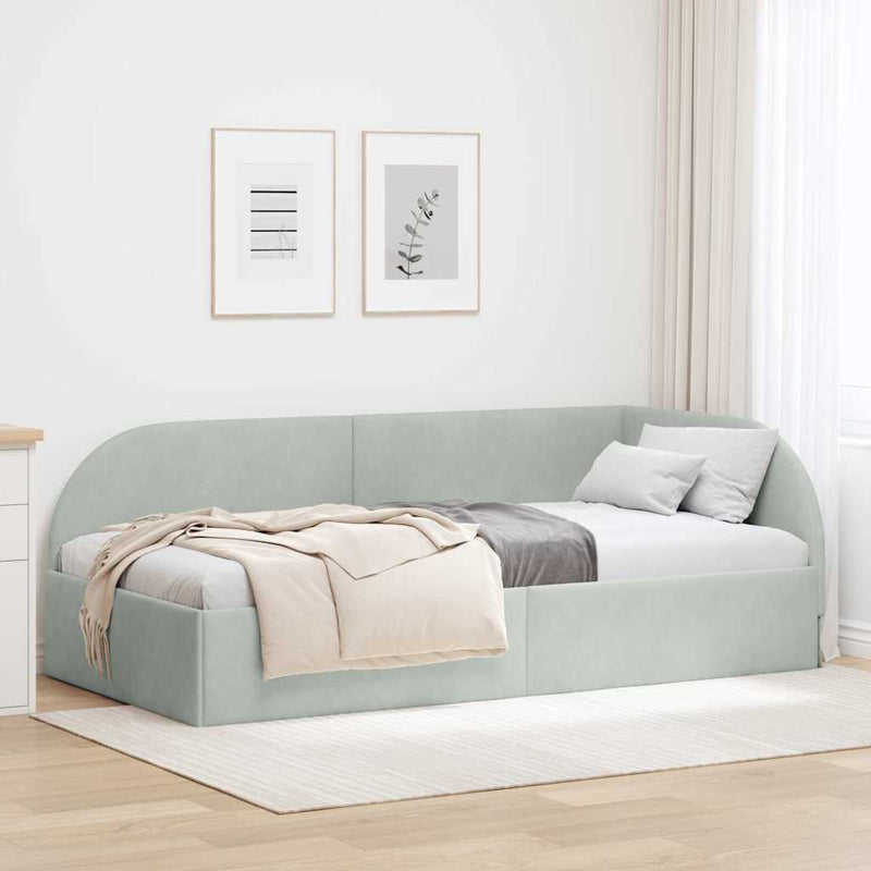 vidaXL Sarokágy keret fejtámlával Világosszürke 90 x 200 cm Bársony