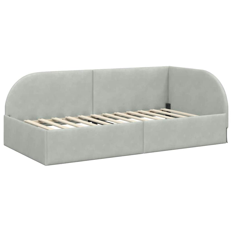 vidaXL Sarokágy keret fejtámlával Világosszürke 90 x 200 cm Bársony