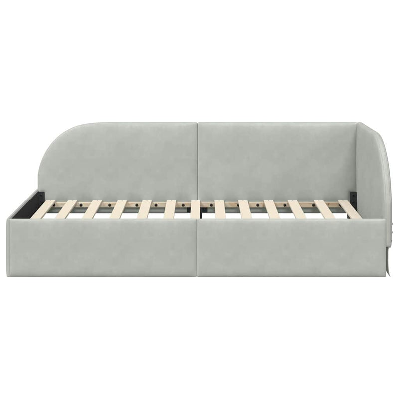 vidaXL Sarokágy keret fejtámlával Világosszürke 90 x 200 cm Bársony