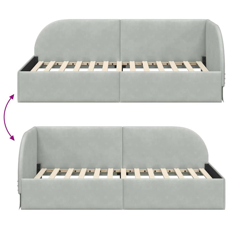 vidaXL Sarokágy keret fejtámlával Világosszürke 90 x 200 cm Bársony