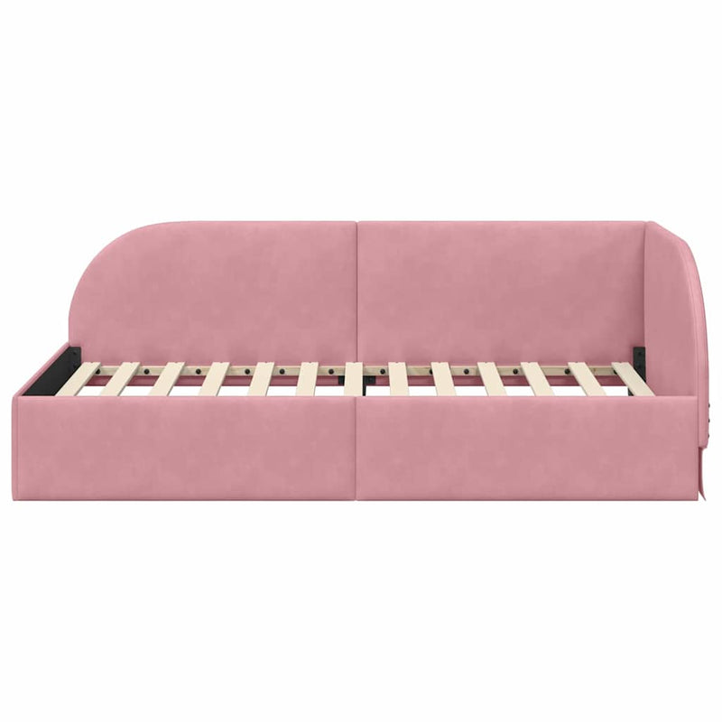 vidaXL Sarokágy keret fejtámlával Rózsaszín 90 x 200 cm Bársony