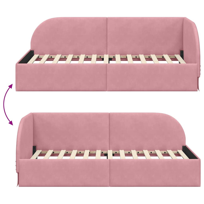 vidaXL Sarokágy keret fejtámlával Rózsaszín 90 x 200 cm Bársony
