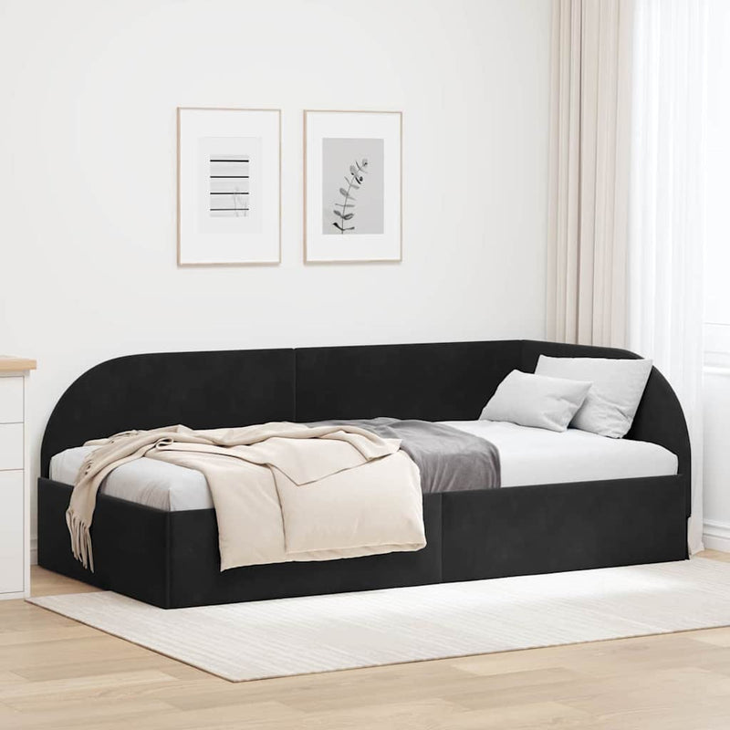 vidaXL Sarokágy keret fejtámlával Fekete 90 x 200 cm Bársony