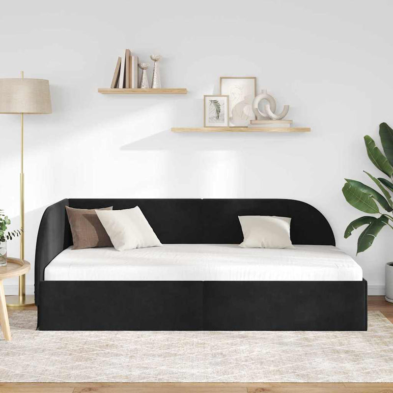 vidaXL Sarokágy keret fejtámlával Fekete 90 x 200 cm Bársony