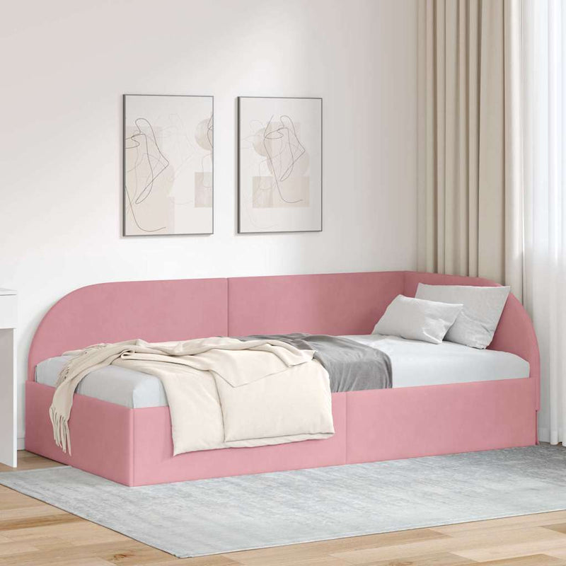 vidaXL Sarokágy keret fejtámlával Rózsaszín 100 x 200 cm Bársony