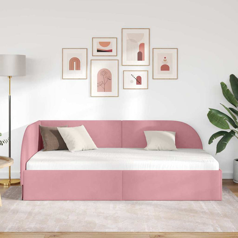 vidaXL Sarokágy keret fejtámlával Rózsaszín 100 x 200 cm Bársony