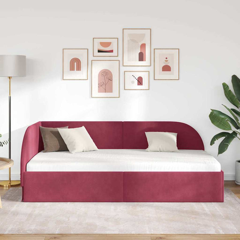 vidaXL Sarokágy keret fejtámlával bordó 100 x 200 cm Bársony