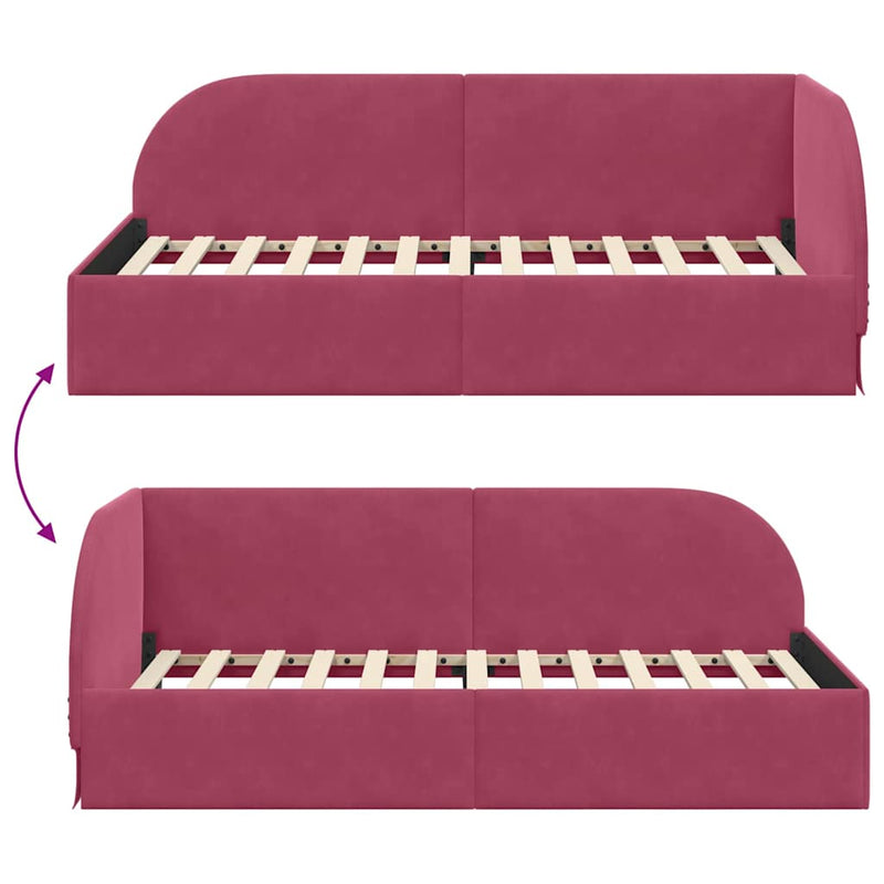 vidaXL Sarokágy keret fejtámlával bordó 100 x 200 cm Bársony