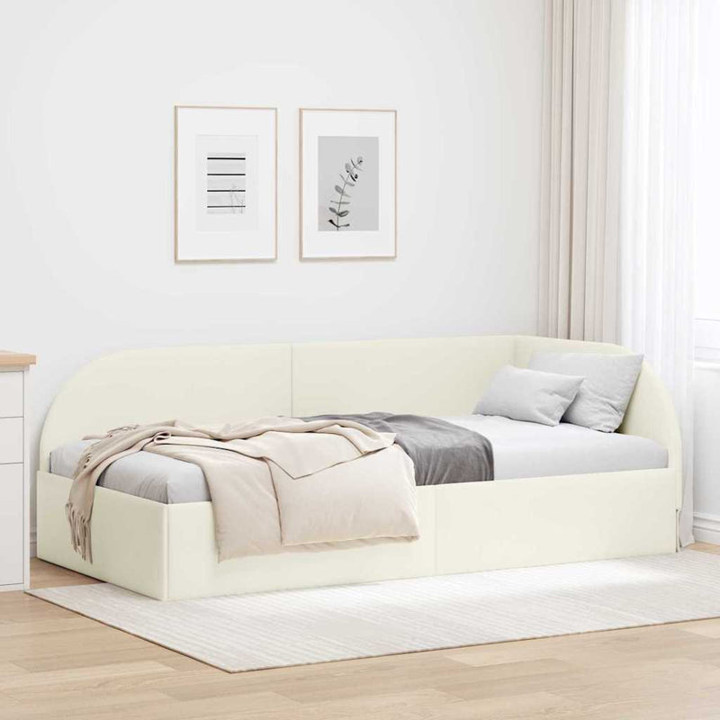 vidaXL Sarokágy keret fejtámlával Krém 100 x 200 cm Bársony