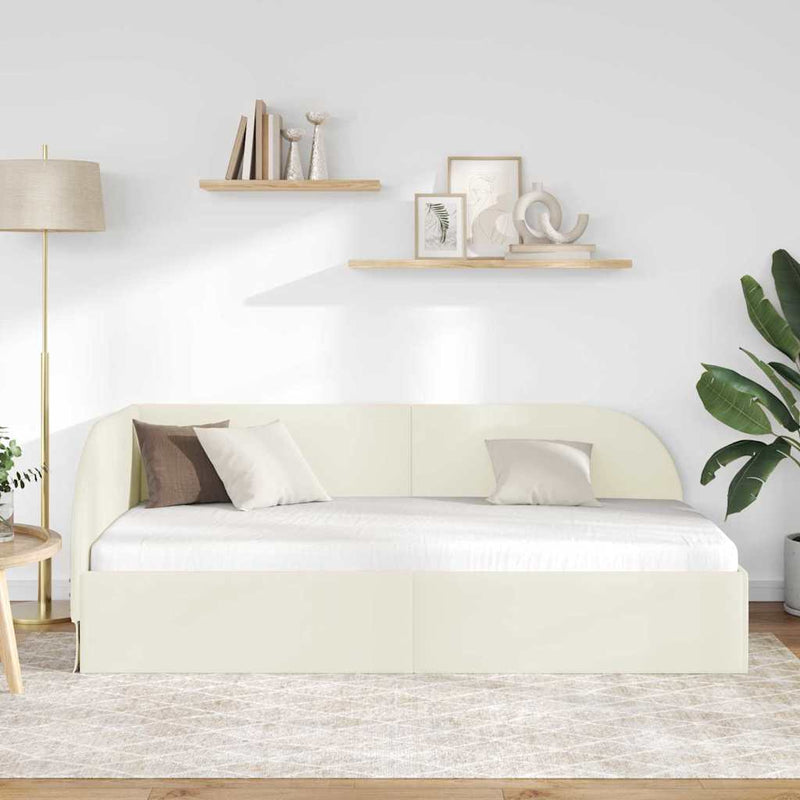 vidaXL Sarokágy keret fejtámlával Krém 100 x 200 cm Bársony