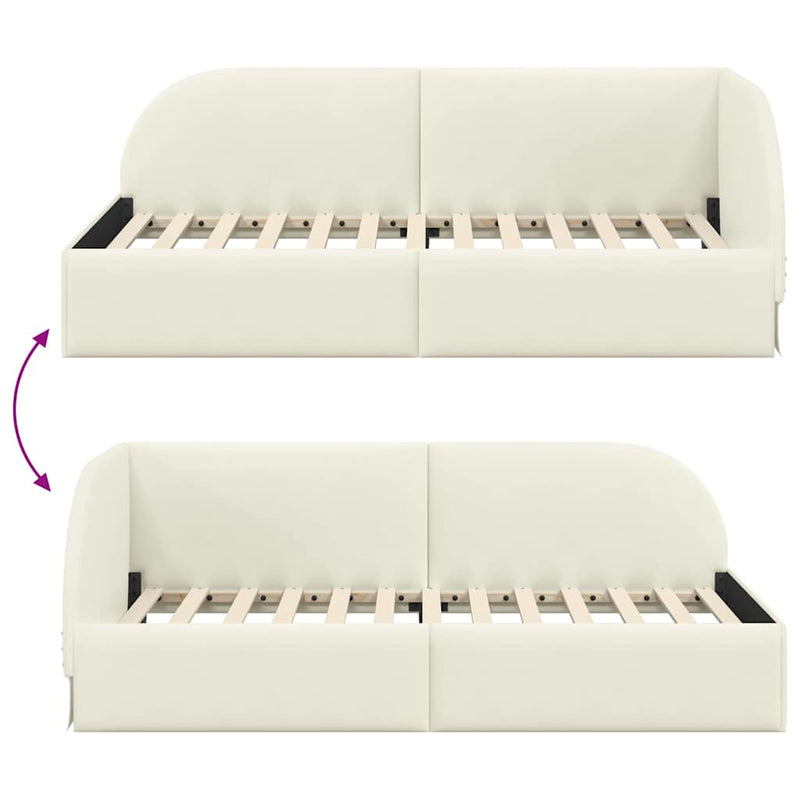vidaXL Sarokágy keret fejtámlával Krém 100 x 200 cm Bársony
