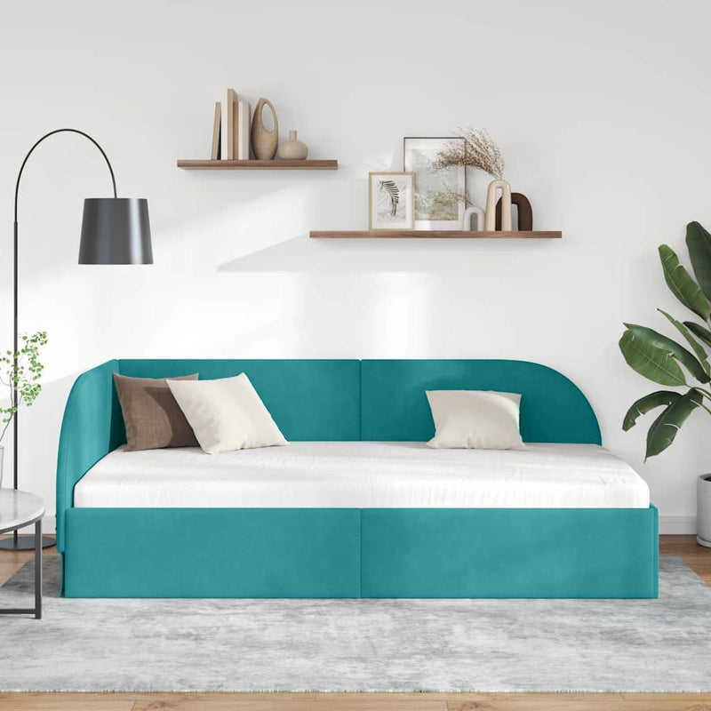 vidaXL Sarokágy keret fejtámlával Türkiz 100 x 200 cm Bársony