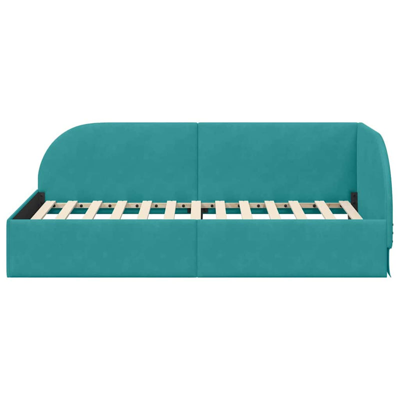 vidaXL Sarokágy keret fejtámlával Türkiz 100 x 200 cm Bársony