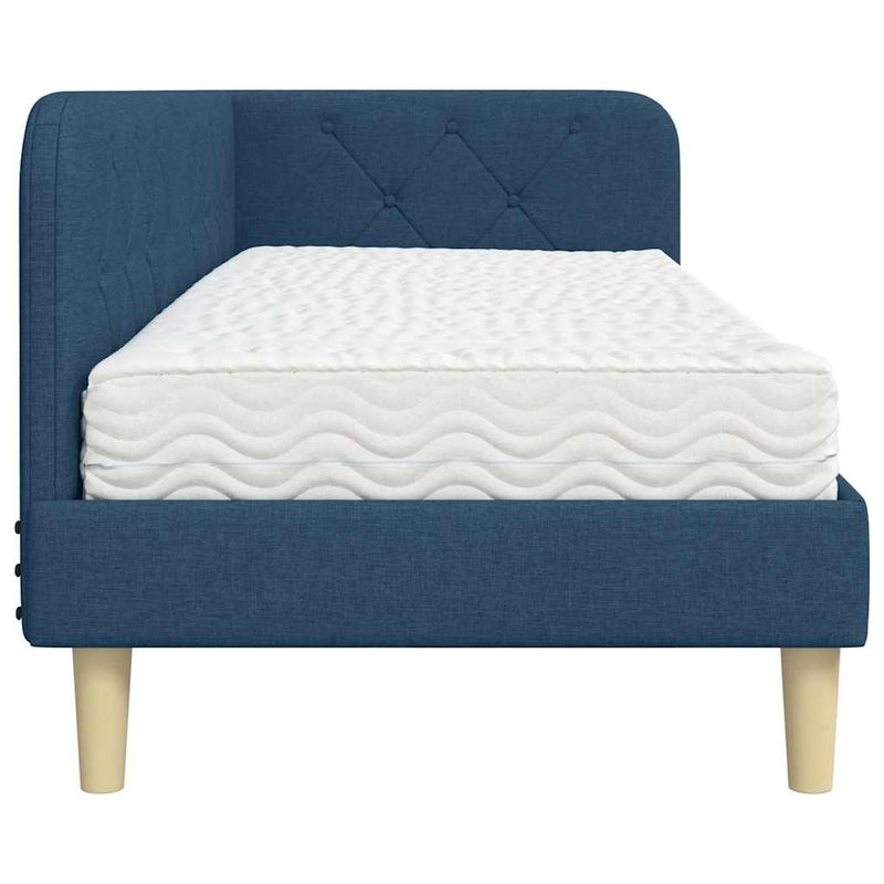 vidaXL Sarokágy keret matracmal fejtámlával Kék 80 x 200 cm szövet