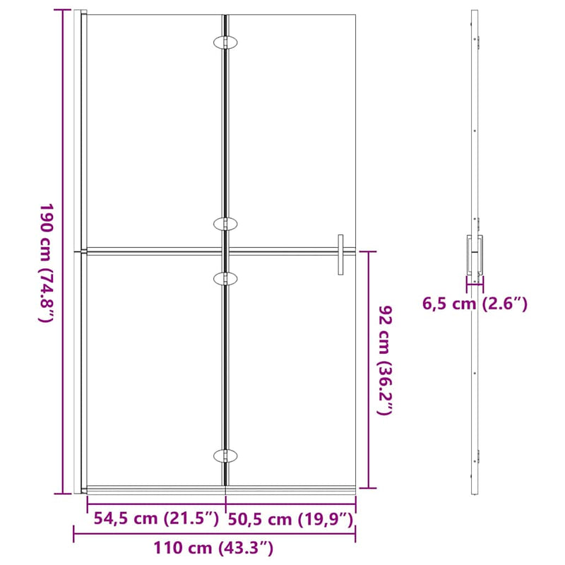 vidaXL Nyitott zuhanyfal Fekete és sötét átlátszó 110 x 190 cm