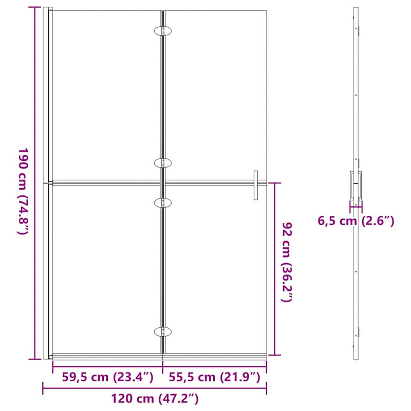 vidaXL Nyitott zuhanyfal Fekete és sötét átlátszó 120 x 190 cm