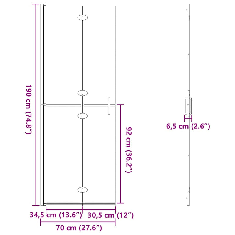 vidaXL Nyitott zuhanyfal Aranyszínű és átlátszó 70 x 190 cm
