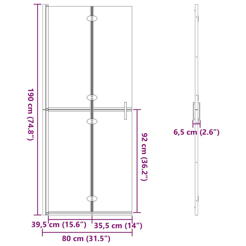 vidaXL Nyitott zuhanyfal Aranyszínű és átlátszó 80 x 190 cm
