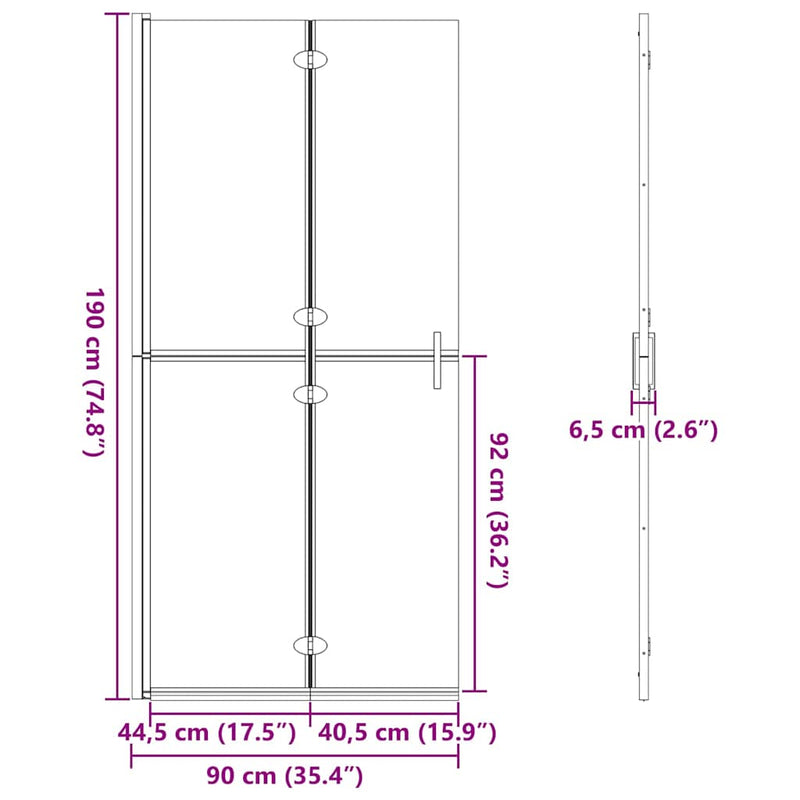 vidaXL Nyitott zuhanyfal Aranyszínű és átlátszó 90 x 190 cm