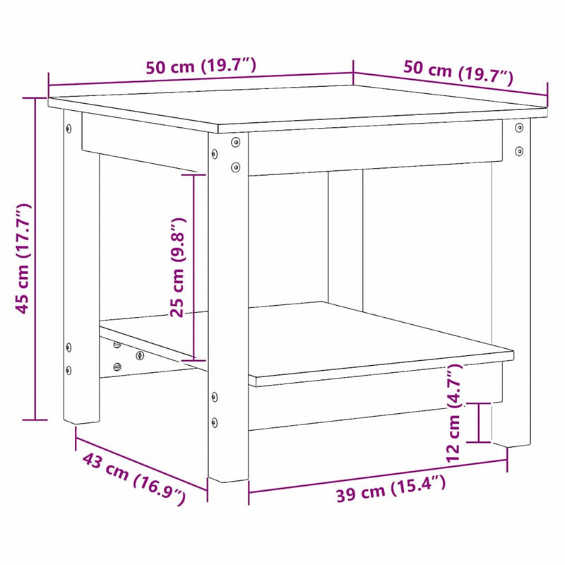vidaXL Dohányzóasztal Viaszbarna 50 x 50 x 45 cm Tömör fenyőfa