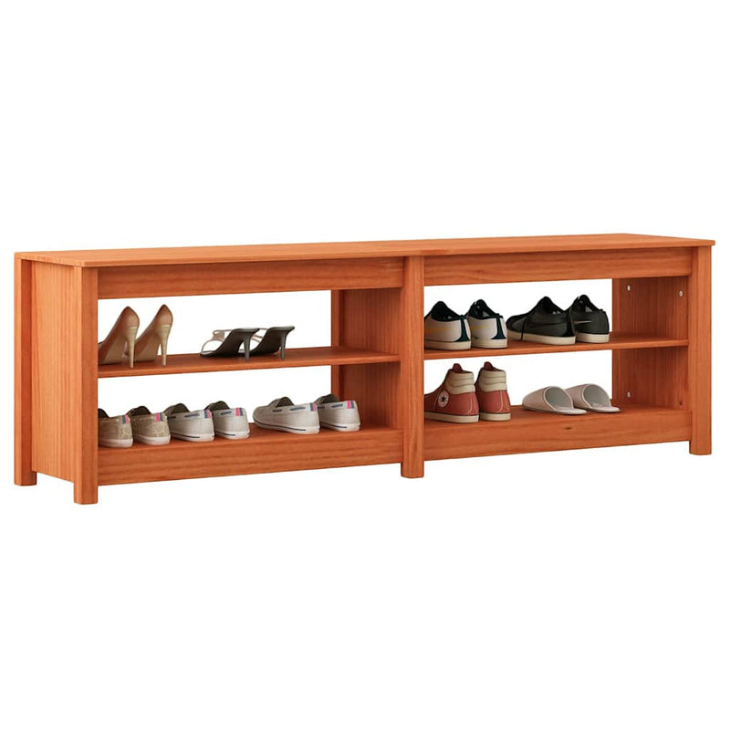 vidaXL Cipőpad polcokkal Viaszbarna 160 x 36.5 x 50 cm Tömör fenyőfa
