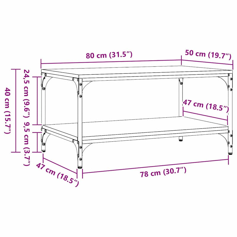 vidaXL Dohányzóasztal Musta tammi 80 x 50 x 40 cm Faanyag