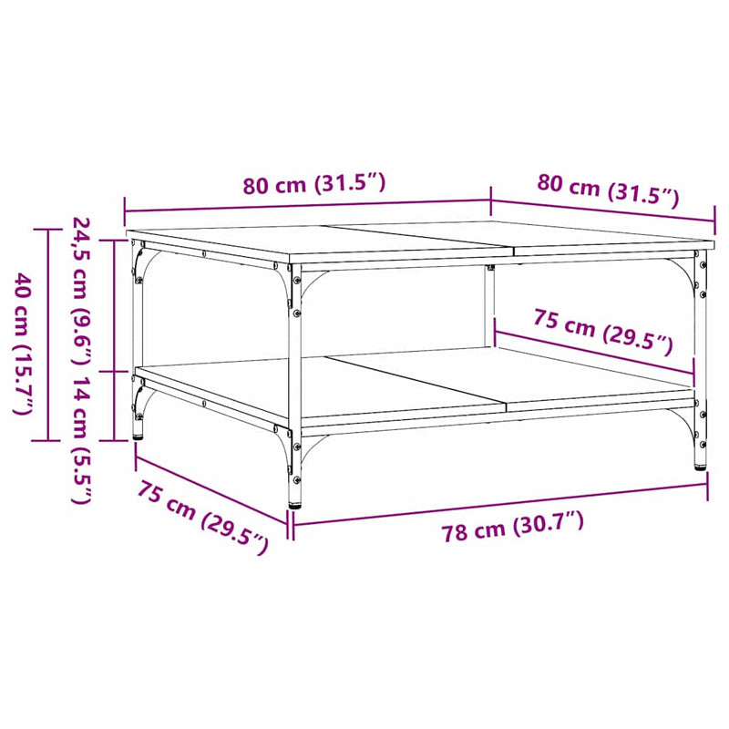 vidaXL Dohányzóasztal Musta tammi 80 x 80 x 40 cm Faanyag