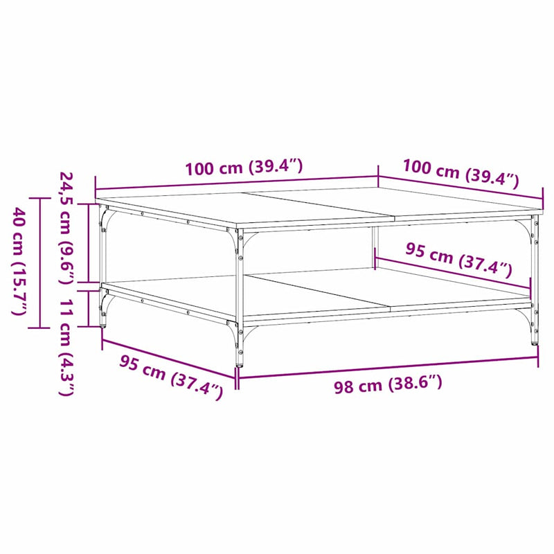 vidaXL Dohányzóasztal kézműves tölgy 100 x 100 x 40 cm Faanyag