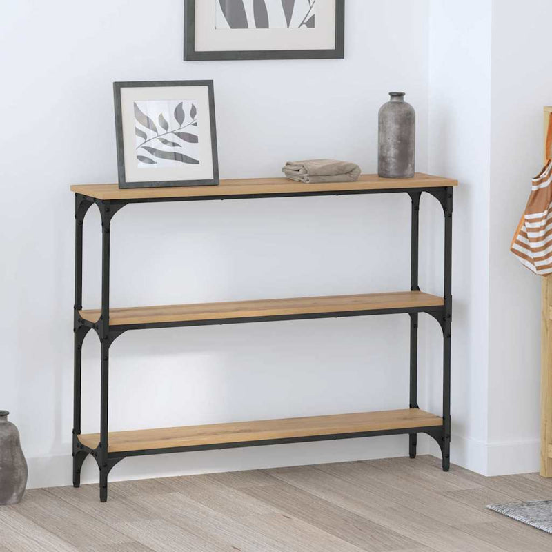 vidaXL Konzolasztal polcokkal kézműves tölgy 100 x 22.5 x 75 cm