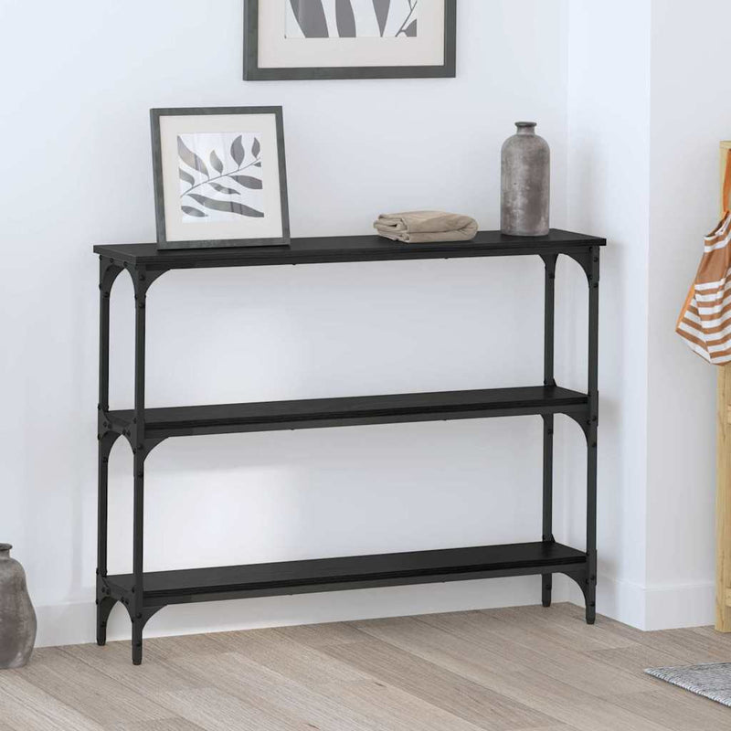 vidaXL Konzolasztal Musta tammi 100 x 22.5 x 75 cm Műgyanta fa és Fém