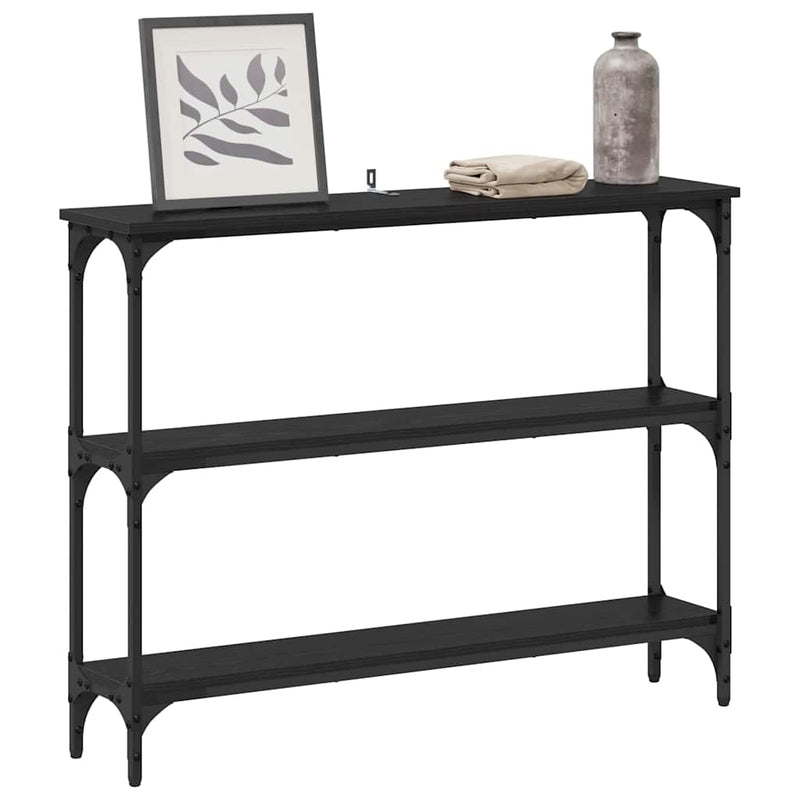 vidaXL Konzolasztal Musta tammi 100 x 22.5 x 75 cm Műgyanta fa és Fém