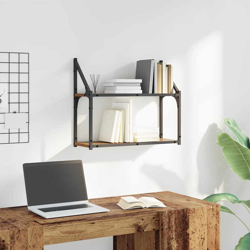 vidaXL Falpolc polcokkal tárolóval Régi fa 60 x 21 x 51 cm Faanyag