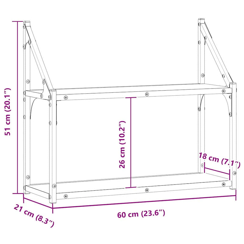 vidaXL Falpolc polcokkal tárolóval Régi fa 60 x 21 x 51 cm Faanyag