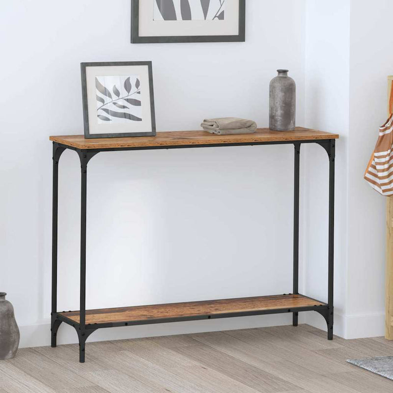 vidaXL Konzolasztal polcokkal Régi fa 101 x 30.5 x 75 cm Faanyag