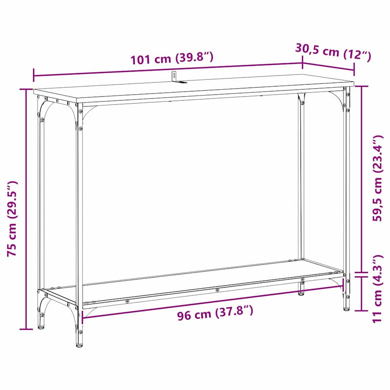 vidaXL Konzolasztal polcokkal Régi fa 101 x 30.5 x 75 cm Faanyag