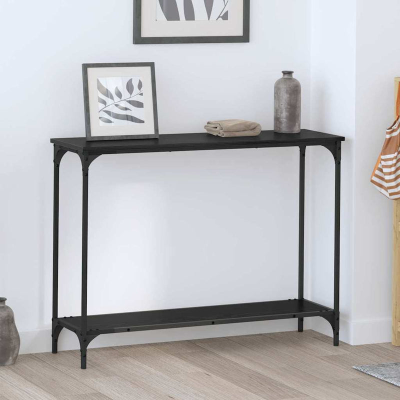 vidaXL Konzolasztal polcokkal Musta tammi 101 x 30.5 x 75 cm Faanyag