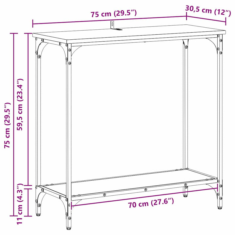 vidaXL Konzolasztal polcokkal Régi fa 75 x 30.5 x 75 cm Faanyag