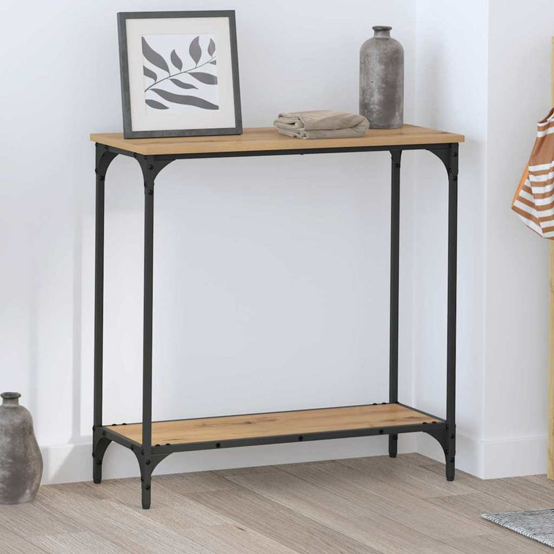 vidaXL Konzolasztal polcokkal kézműves tölgy 75 x 30.5 x 75 cm Faanyag