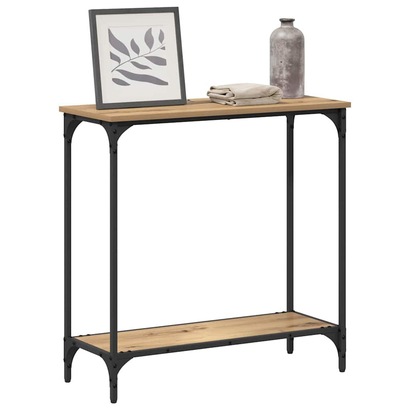 vidaXL Konzolasztal polcokkal kézműves tölgy 75 x 30.5 x 75 cm Faanyag