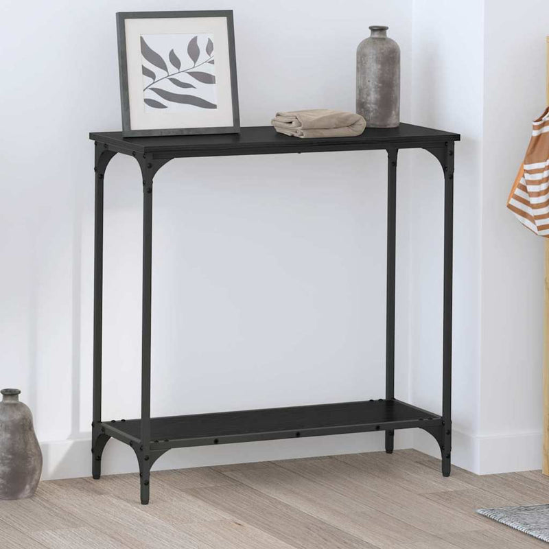 vidaXL Konzolasztal polcokkal Musta tammi 75 x 30.5 x 75 cm Faanyag