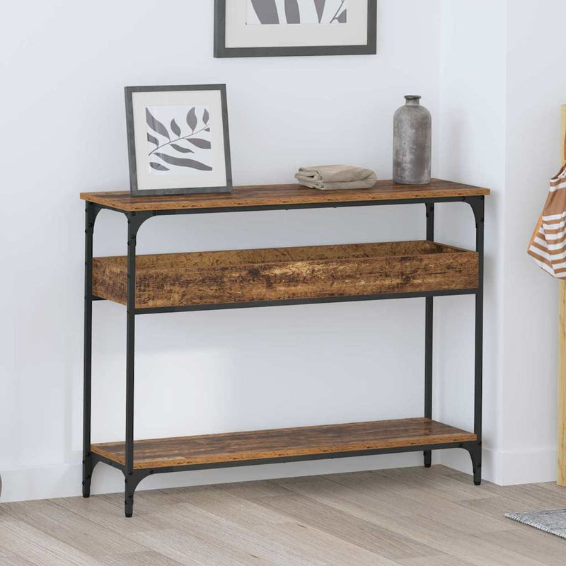 vidaXL Konzolasztal polcokkal Régi fa 100 x 29 x 75 cm Faanyag