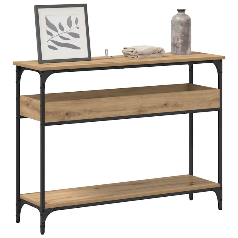 vidaXL Konzolasztal polcokkal kézműves tölgy 100 x 29 x 75 cm Faanyag
