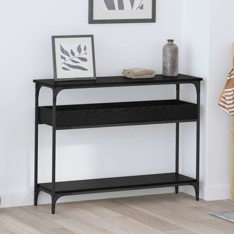 vidaXL Konzolasztal polcokkal Musta tammi 100 x 29 x 75 cm Faanyag