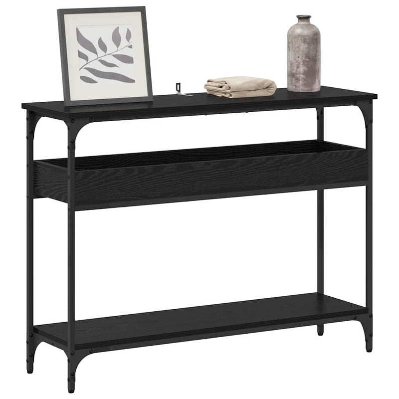 vidaXL Konzolasztal polcokkal Musta tammi 100 x 29 x 75 cm Faanyag