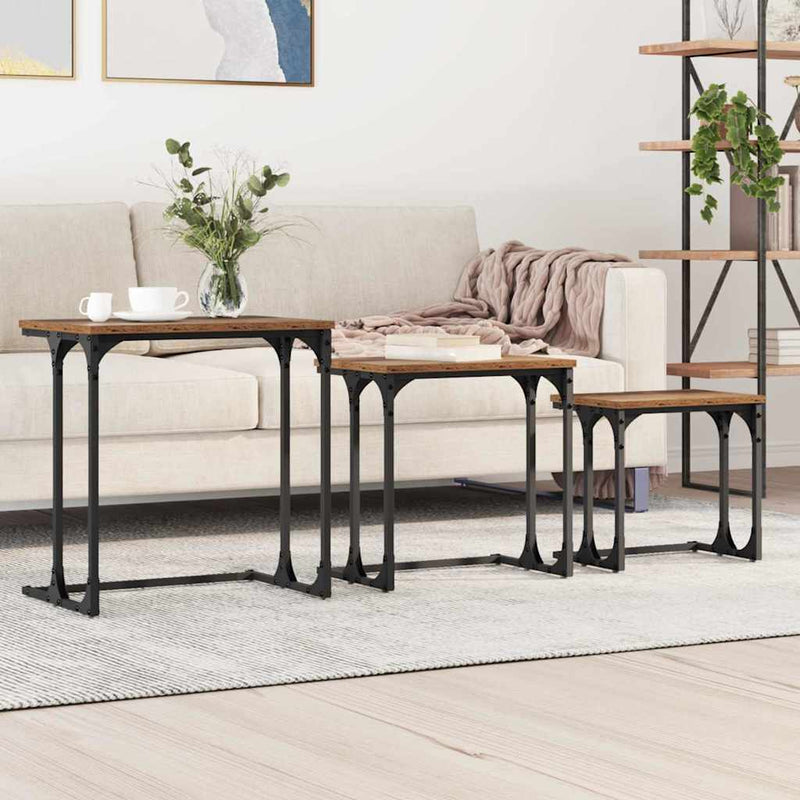vidaXL Fészkelt Kávézó Asztal 3 pcs Régi fa 50.5 x 35 x 53 cm Faanyag
