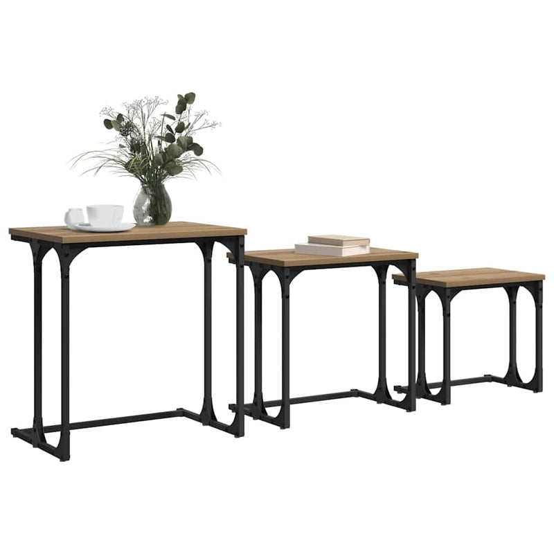 vidaXL Fészkelt Kávézó Asztal 3 pcs kézműves tölgy 50.5 x 35 x 53 cm