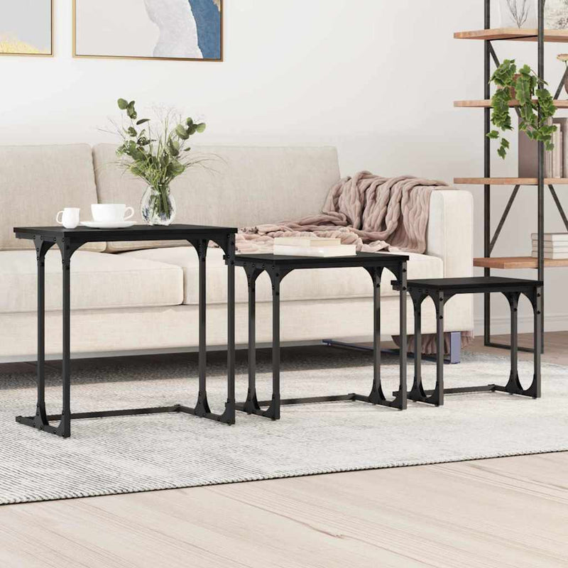 vidaXL Fészkelt Kávézó Asztal 3 pcs Musta tammi 50.5 x 35 x 53 cm
