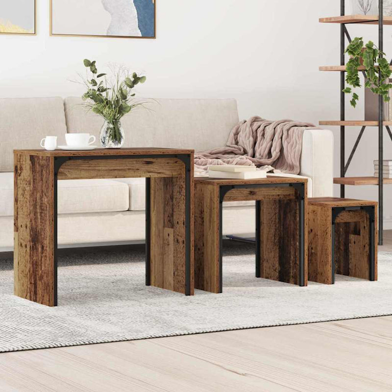 vidaXL Fészkelt Kávézó Asztal 3 pcs Régi fa 60 x 35 x 56 cm Faanyag